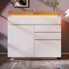 Sideboard 110cm×39cm×115cm Weiß Hochglanz mit LED Beleuchtung, 6 Schubladen, verstellbare Einlegeböden, modernes Wohnzimmer Möbel, LED-Sideboard Bild 2