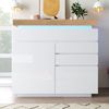 Sideboard 110cm×39cm×115cm Weiß Hochglanz mit LED Beleuchtung, 6 Schubladen, verstellbare Einlegeböden, modernes Wohnzimmer Möbel, LED-Sideboard Bild 4