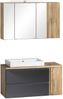 Badmöbel-Set >Paris< (2-teilig) in grau / Wotaneiche-Dekor - 105x195x47 (BxHxT) Bild 2