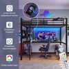 Merax Hochbett, Kinderbett, Etagenbett 90x200cm, mit Schreibtisch, Trittleiter, mit usb+type-c Steckdose, mit LED Leiste, ohne Matratze, schwarz Bild 2