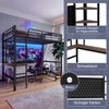 Merax Hochbett, Kinderbett, Etagenbett 90x200cm, mit Schreibtisch, Trittleiter, mit usb+type-c Steckdose, mit LED Leiste, ohne Matratze, schwarz Bild 5