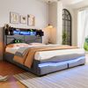 Polsterbett mit LED-Beleuchtung und Stauraum, 140x200 cm, USB/Type-C Anschlüsse, gepolsterter Kopfteil, Doppelbett, Stauraumbett, Leinen Bild 3