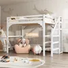 Hochbett mit Kleiderschrank, Lattenrost, Treppe und Rausfallschutz, 140x200 cm, Kinderbett, Kiefer Bild 4