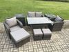 Fimous Rattan Gartenmöbel Set Rechteckiger Esstisch und Sessel Sofa Set mit 2 Beistelltischen 3 Fußhockern Dunkelgrau gemischt Bild 2
