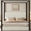 Merax Doppelbett, 180x200 cm Polsterbett mit Himmelbettgestell, Kopfteil und Metallrahmen, Beige+Schwarz Bild 2