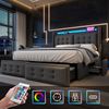 Polsterbett Doppelbett, mit LED-Kopfteil und USB-C-Ladefunktion und 4 Schubladen, Stauraumbetten mit Lattenrost aus Holz und Metallrahmen, Belastbarkeit 300 kg, Baumwolle, Grau, Mit Matratze, 160 x 200 cm Bild 2