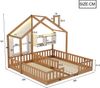Merax Kinderbett 90 × 200 cm, Freistehendes Doppelbett, Hausdesign Mit Fenstern und Schornstein, Mit LED-Beleuchtung, Sicherheitsgeländer und Ablageflächen, komplett Mit Lattenrost, Holzfarbe Bild 4