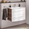 FACKELMANN VERONA Waschbecken mit Unterschrank 80 cm breit, Weiß/Braun Dunkel, Waschbecken Gussmarmor Weiß Bild 2