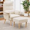 Merax Relaxsessel mit Hocker, 5-fach verstellbarer Liegesessel Lesesessel (85 × 78,5 × 112 cm, 1-St, Relaxsessel inkl. Hocker), Polstersessel mit Kissen & Massivholzbeinen, Loungesessel aus Leinen Bild 3
