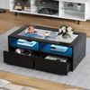 Couchtisch mit Glasplatte, LED-Beleuchtung & 2 Schubladen, 100 x 50 x 35 cm, Schwarz Bild 5