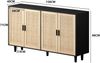 Sideboard 158 x 40 x 88 cm mit 4 Rattantüren, schwarze Kommode aus Spanplatte mit Massivholzbeinen Bild 5