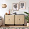 Sideboard 158 x 40 x 88 cm mit 4 Rattantüren, schwarze Kommode aus Spanplatte mit Massivholzbeinen Bild 4