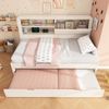 Merax Einzelbett, Schlafsofa, 90×200 cm, Kinderbett, Daybett mit Ausziehbett 90×190, mit Stauraum‑Rückwand, offenes Fach, verdeckter Klapp‑Stauraum, USB Ladestation, weiß Bild 2
