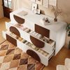 Merax Kommode mit 6 Schubladen & geschwungenem Design, Elegantes Sideboard in Weiß mit schokoladenfarbenen Holzleisten, Leise Schiebe-Schubladen & Kippsicherung Bild 2