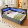 Daybett 90×200 cm mit LED, hydraulischem Bettkasten, USB-C/USB, Leinen Grau, ohne Matratze Bild 2