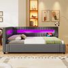 Daybett 90×200 cm mit LED, hydraulischem Bettkasten, USB-C/USB, Leinen Grau, ohne Matratze Bild 4