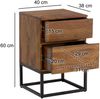 Nachttisch Sheesham Massivholz Metall 40x38x60 cm Nachtschrank Boxspringbett, Design Nachtkonsole mit 2 Schubladen, Nachtkommode Industrial mit Stauraum Bild 4