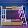 Merax Etagenbett 90×200cm, Kinderbett integrierter Gaming-Schreibtisch mit Steckdosen, USB- und Type-C-Anschlüssen, mit LED-Lichtband, zwei Aufbewahrungskörben, Weiß Bild 2