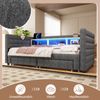 Tagesbett, multifunktionales Ausziehbett-Design, USB- und Typ-C-Anschlüsse, zwei Schubladen, mehrere Staufächer, LED-Lichtleiste, ohne Matratze, Samt, Grau, 90×190 cm Bild 4