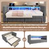Tagesbett, multifunktionales Ausziehbett-Design, USB- und Typ-C-Anschlüsse, zwei Schubladen, mehrere Staufächer, LED-Lichtleiste, ohne Matratze, Samt, Grau, 90×190 cm Bild 2