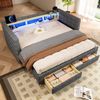 Tagesbett, multifunktionales Ausziehbett-Design, USB- und Typ-C-Anschlüsse, zwei Schubladen, mehrere Staufächer, LED-Lichtleiste, ohne Matratze, Samt, Grau, 90×190 cm Bild 5