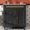 Flieks Waschtisch 76x46x86.5cm, freistehender Badezimmerschrank mit Keramikwaschbecken, 2 Schubladen, Rattan-Dekor, schwarz Bild 2