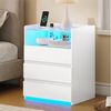 MSMASK Nachttisch mit LED-Beleuchtung und Steckdosen, 3 Schubladen, 45 x 35 x 61 cm (2-St), Nachtschrank mit Sichtbarer Glastischplatte Bild 2