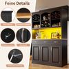 i@home Hochschrank Küchenschrank (120 × 40 × 180 cm) mit drei Türen, drei Schubladen und LED-Beleuchtung, Schwarz Bild 3