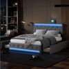 FUROKOY Polsterbett Polsterbett mit Vier Ablagefächer,USB- und Type-C-Anschlüsse (Multifunktionales Bett APP&Fernsteuerung-gesteuerte LED), Jugendbett Kopfteil mit LED-Beleuchtung,Grau,140x200cm Bild 2