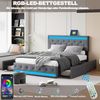 FUROKOY Polsterbett Polsterbett mit Vier Ablagefächer,USB- und Type-C-Anschlüsse (Multifunktionales Bett APP&Fernsteuerung-gesteuerte LED), Jugendbett Kopfteil mit LED-Beleuchtung,Grau,140x200cm Bild 3