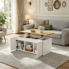 Merax Couchtisch, 46 x 95 x 45 cm, höhenverstellbar bis maximal ca. 59 cm, mit zwei Schranktüren und einem klaren, Sofatisch, Schreibtisch Bild 2