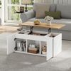 Merax Couchtisch, 46 x 95 x 45 cm, höhenverstellbar bis maximal ca. 59 cm, mit zwei Schranktüren und einem klaren, Sofatisch, Schreibtisch Bild 3
