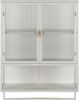 Hängeschrank 60 x 23 x 78 cm aus Metall und Glas, 2 Türen, offenes Fach & Handtuchhalter, Weiß Bild 5