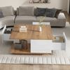 Couchtisch B 70 x T 70 x H 31,5 cm mit 3 Schubladen, halboffenem Fach und Hochglanz in Weiß-Holzoptik Bild 3
