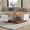 Couchtisch B 70 x T 70 x H 31,5 cm mit 3 Schubladen, halboffenem Fach und Hochglanz in Weiß-Holzoptik Bild 4