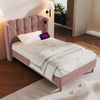 Polsterbett Samt mit USB-Anschluss (USB/Typ-C) & Lattenrost, 90x200 cm, Rosa, mit Matratze Bild 5