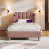 Polsterbett Samt mit USB-Anschluss (USB/Typ-C) & Lattenrost, 90x200 cm, Rosa, mit Matratze Bild 2