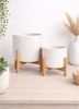 Blumentopf Set 2er Weiß mit Holzständer Pflanzgefäße modern Bild 2