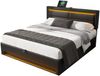 Polsterbett 90×200 cm aus Baumwoll-Stoff mit LED-Beleuchtung und USB-C-Ladefunktion, beige Bild 5