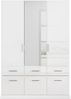 rauch Kleiderschrank; Drehtürenschrank CELLE, 3-türig, 1 Spiegeltüre, 6 Schubkästen, Hochglanz alpinweiß, 136x197x54xcm Bild 2