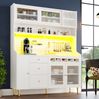 Hochschrank mit LED-Beleuchtung & Weinregal, 145x39x171 cm, Weiß Bild 2