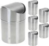 Koopman Tischrestebehälter 6 x Mülleimer Abfalleimer 1,5 L Tischmülleimer Edelstahl, 6 er Set, 12,5 x 16 cm, Deckel abnehmbar, Schwingdeckel Bild 1