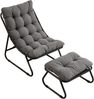 LVHOM Sessel mit Hocker, Gepolsterter Loungesessel aus Cord mit Metallgestell, ergonomischer Relaxsessel für Wohnzimmer und Schlafzimmer, Dunkelgrau Bild 2