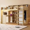 Merax Multifunktionales Hochbett 90 × 200 cm, Jugendbett, Holzbett Mit Schreibtisch, Kleiderschrank, Aufbewahrungsschrank, Staufächern, LED-Beleuchtung und Steckdose, Mit Lattenrost, Holzfarbe Bild 3