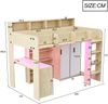 Merax Multifunktionales Hochbett 90 × 200 cm, Jugendbett, Holzbett Mit Schreibtisch, Kleiderschrank, Aufbewahrungsschrank, Staufächern, LED-Beleuchtung und Steckdose, Mit Lattenrost, Holzfarbe Bild 4