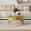 Couchtisch 80x80x40 cm aus Sicherheitsglas und MDF mit hellem Holzfurnier, mit Ablagefach Bild 4