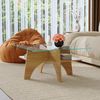Couchtisch 80x80x40 cm aus Sicherheitsglas und MDF mit hellem Holzfurnier, mit Ablagefach Bild 3