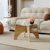 Couchtisch 80x80x40 cm aus Sicherheitsglas und MDF mit hellem Holzfurnier, mit Ablagefach Bild 2