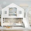 Merax Etagenbett, mit Kinderrutsche, Exquisites Fenster- und Dachdesign, Stabiler Lattenrost und Stufen, Holz Weiß, 90x200 cm Bild 5