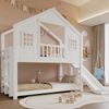 Merax Etagenbett, mit Kinderrutsche, Exquisites Fenster- und Dachdesign, Stabiler Lattenrost und Stufen, Holz Weiß, 90x200 cm Bild 3